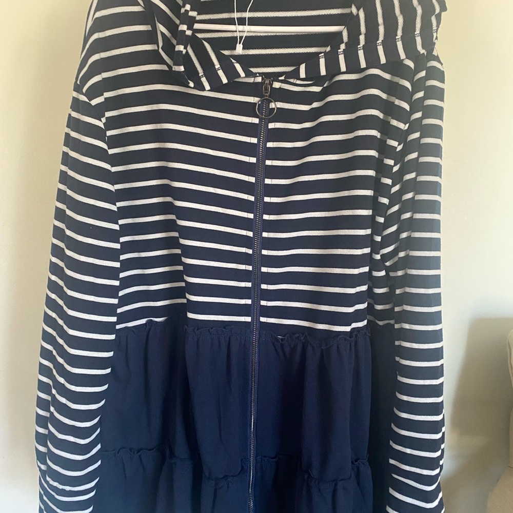 Avenue Navy and White Striped Cardigan
